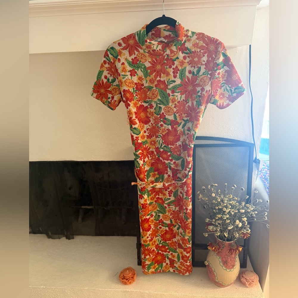 Zara Floral Midi Dress - Red and Green